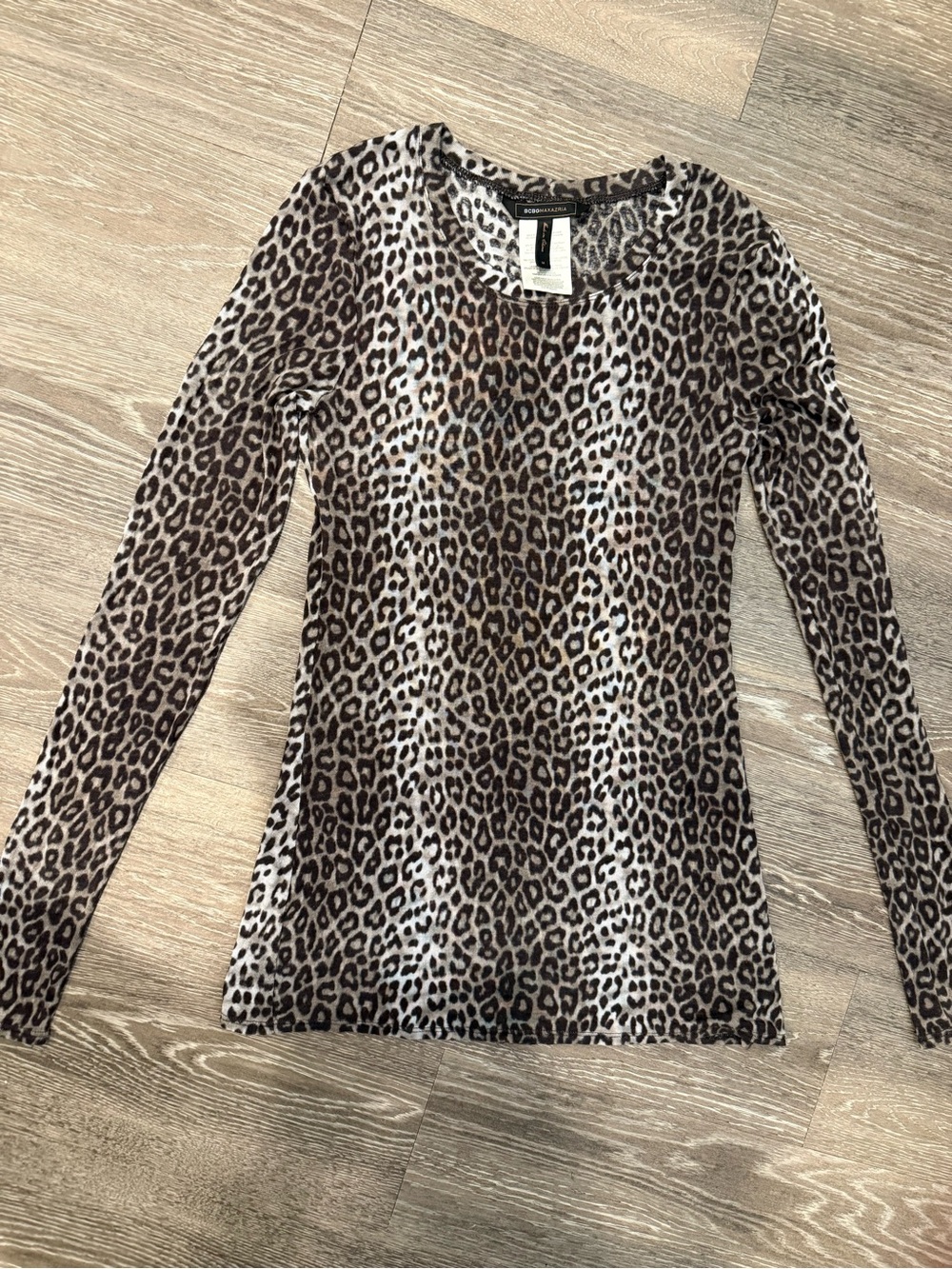 BCBGMaxAzria Leopard Print Long-Sleeve Top in Brown and Black